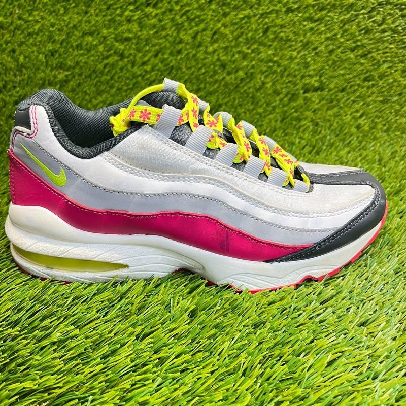 Nike Air Max 95 GS Girls Size 5.5Y Gray Rush Pink Volt Athletic Shoes Sneakers