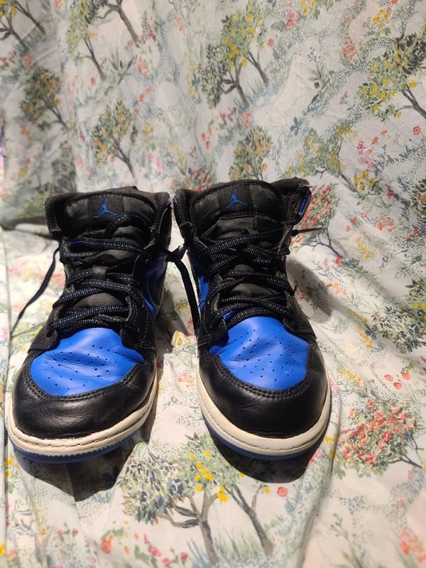 Nike Boys Jordan 1 Mid Hyper 640734-077 Blue Basketball Shoes Sneakers Sz 2Y