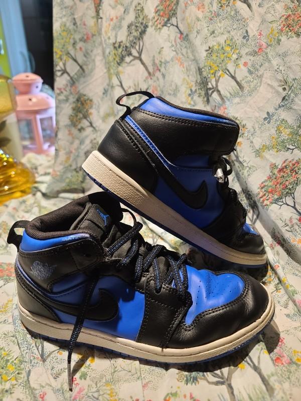 Nike Boys Jordan 1 Mid Hyper 640734-077 Blue Basketball Shoes Sneakers Sz 2Y