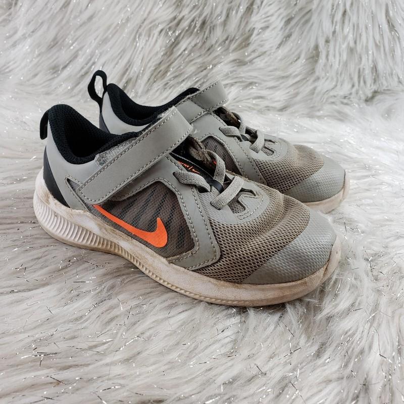 NIKE Downshifter CJ2068-001 Gray Orange Toddler Shoes Easy On Little Kids Sz 10