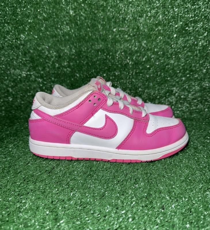 Nike Dunk Low Shoe Youth Size 1.5Y Girls Pink White Shoes Sneakers FB9108-102