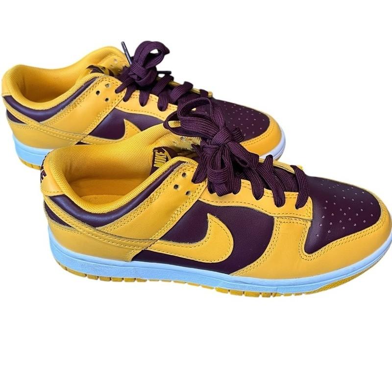Nike Dunks- Yellow and Purple Athletic Shoes with Classic Silhouette Go Devils