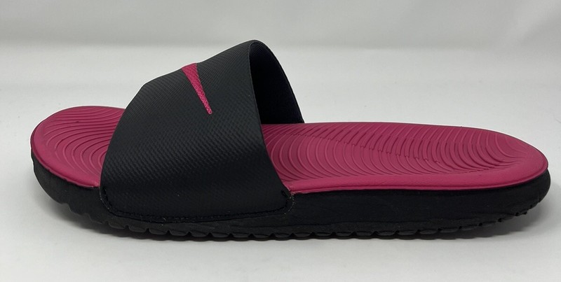 Nike Kawa Girls Slides SANDAL Size 4 Youth Black/Vivid Pink 819353-001 - EUC