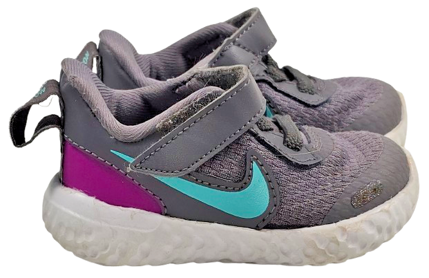 Nike Revolution 5 Toddler Size 3C Shoes Gray Purple & Turquoise Athletic Running
