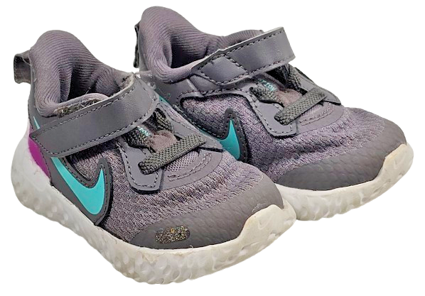 Nike Revolution 5 Toddler Size 3C Shoes Gray Purple & Turquoise Athletic Running