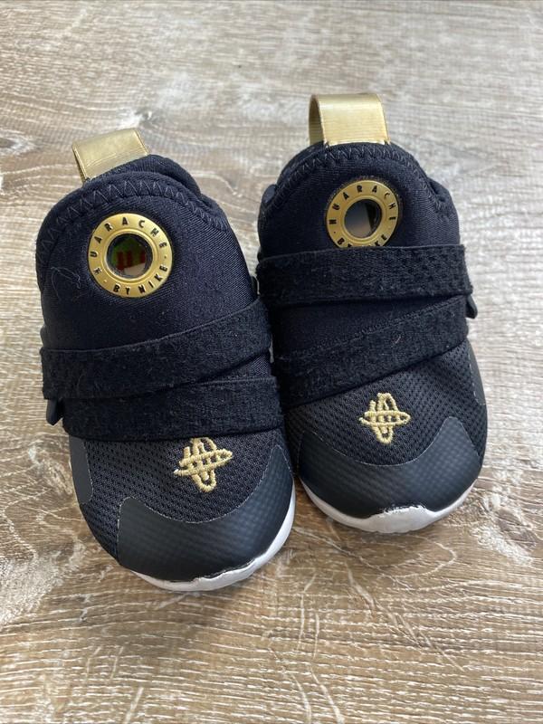 NIKE Run Drift Toddler 4 Black Gold Huarache Shoes AH7827-007