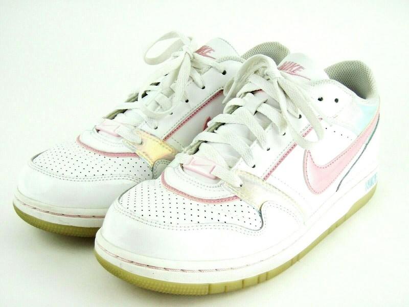 NIKE Size 7y - White & Shiny Pearl Pink Athletic Casual Sneakers Shoes Women's 9
