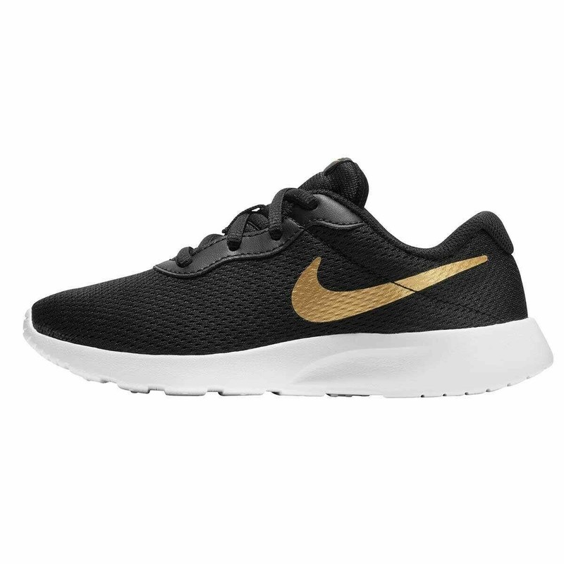 Nike Tanjun GS Black Metallic Gold White Big Kids Running Shoes 818381 016