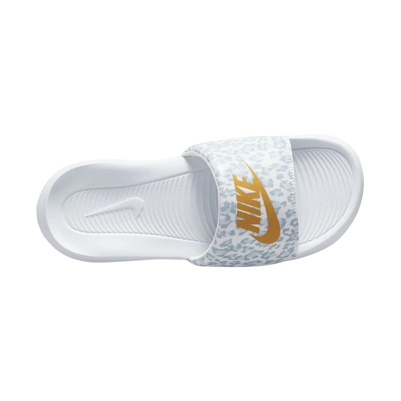 Nike Victori One Print Slides Sandals White Gold Grey CN9676-103 Women's Size 5
