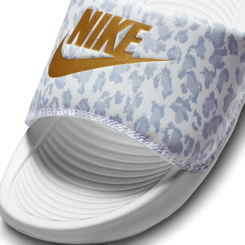 Nike Victori One Print Slides Sandals White Gold Grey CN9676-103 Women's Size 5