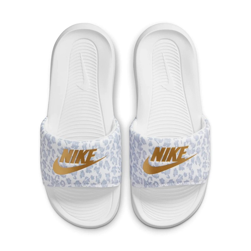 Nike Victori One Print Slides Sandals White Gold Grey CN9676-103 Women's Size 5