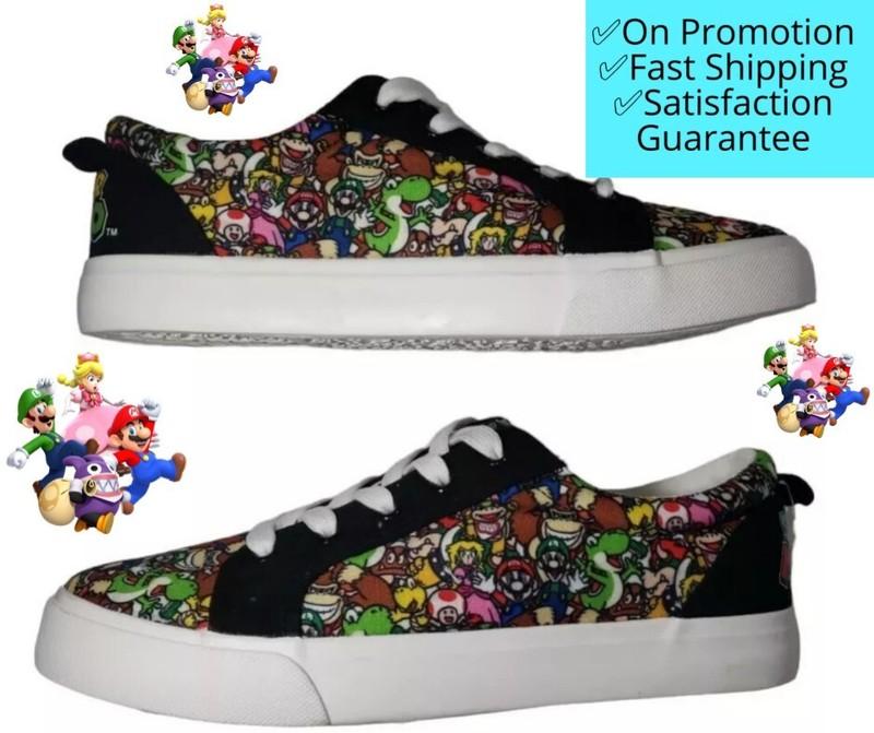 Nintendo Super Mario Bros Little BOY SIZE 1 Lace Up Low Top Shoe COLOR BLACK NEW