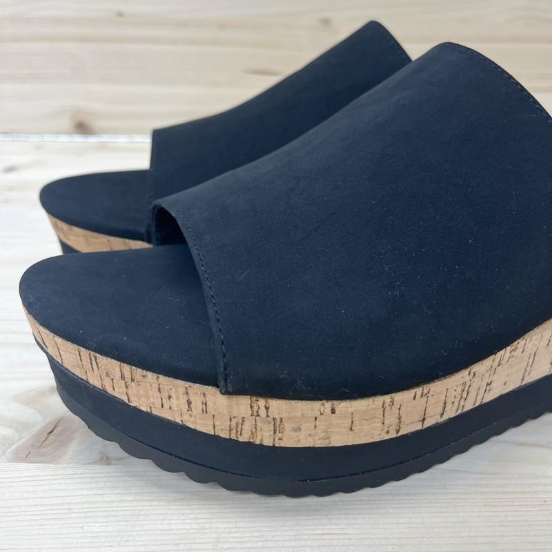NOBO Shoes Womens 8M Black Cork Platform Slip On Faux Leather Y2K Style