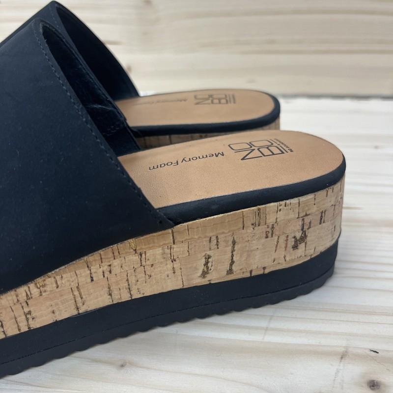 NOBO Shoes Womens 8M Black Cork Platform Slip On Faux Leather Y2K Style