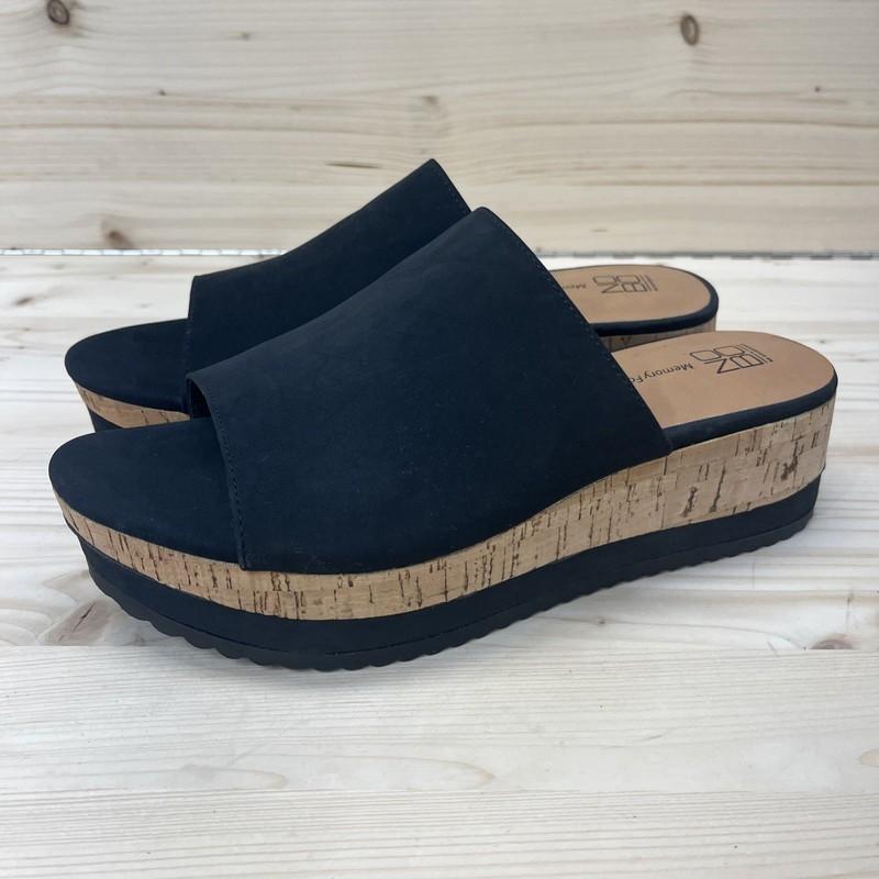 NOBO Shoes Womens 8M Black Cork Platform Slip On Faux Leather Y2K Style