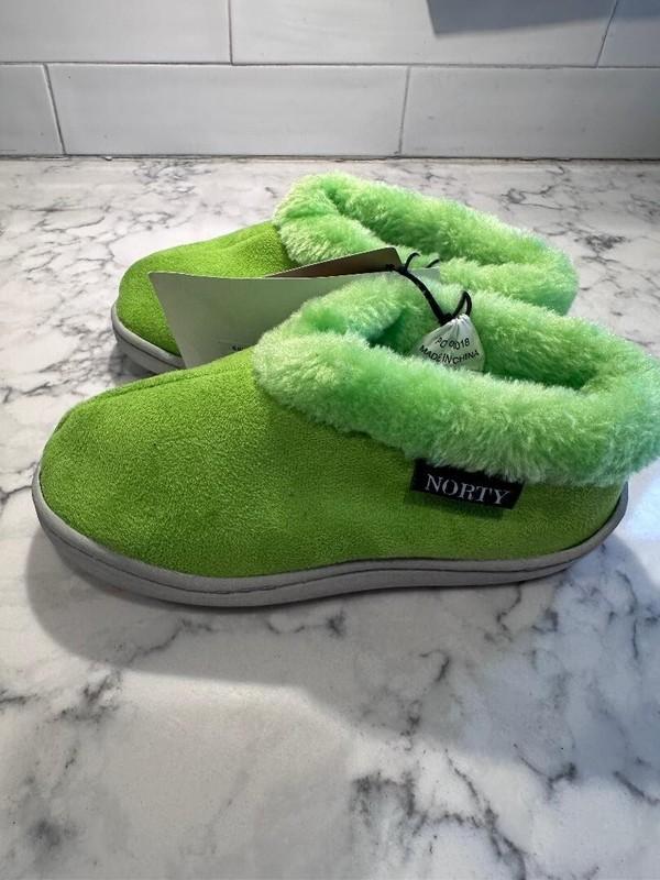 Norty Kid Toddler Slip On Footwear Size 12 Lime Faux Fur Memory Foam Rubber Sole