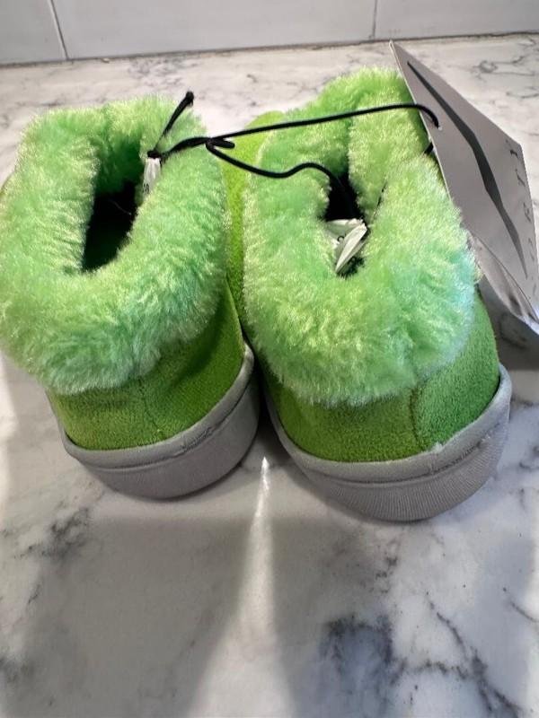 Norty Kid Toddler Slip On Footwear Size 12 Lime Faux Fur Memory Foam Rubber Sole