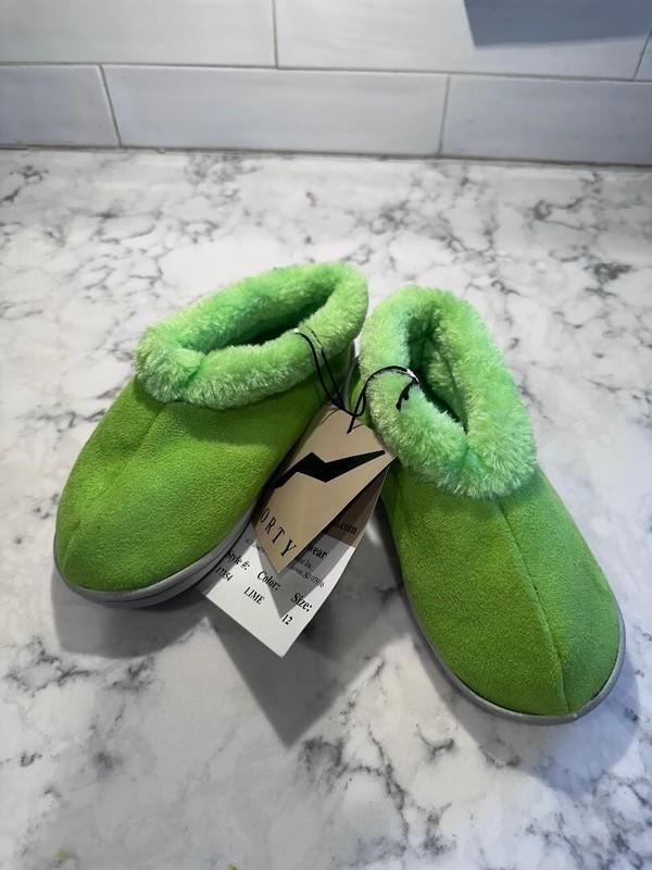 Norty kid toddler slip on footwear size 12 lime faux fur memory foam rubber sole