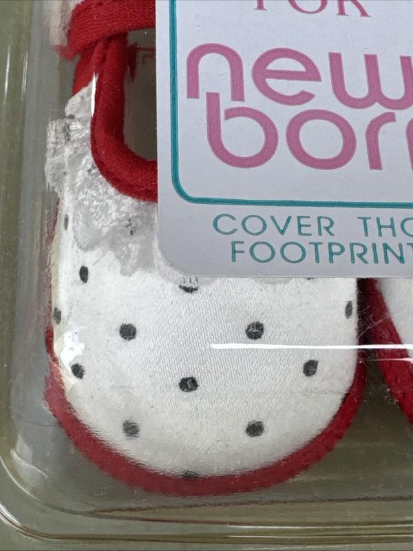 NOS Cradle Kicks Baby Shoes SlipOn Red White Black Polka Dots Lace Trim Newborn