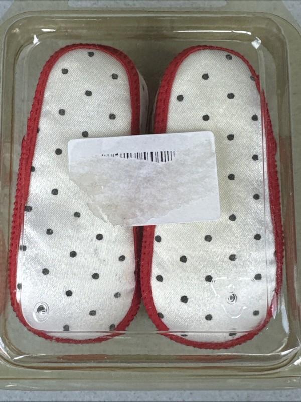 NOS Cradle Kicks Baby Shoes SlipOn Red White Black Polka Dots Lace Trim Newborn