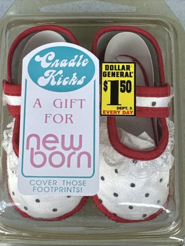 NOS Cradle Kicks Baby Shoes SlipOn Red White Black Polka Dots Lace Trim Newborn