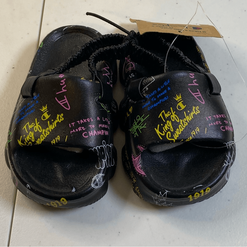 NWOB Champion Infant/Toddler Meloso Squish Black Doodle Sandals - Size 5