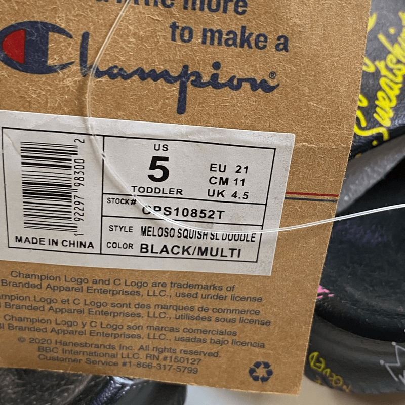 NWOB Champion Infant/Toddler Meloso Squish Black Doodle Sandals - Size 5