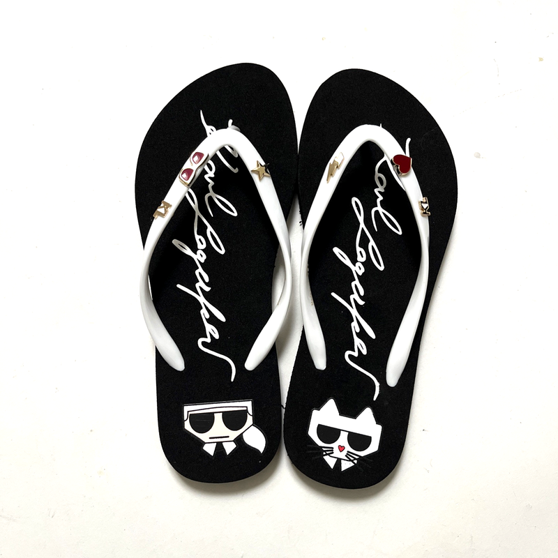 NWOB KARL LAGERFELD Zonny Choupette Flip Flop Slip-On Cat Size 8 Embellishments