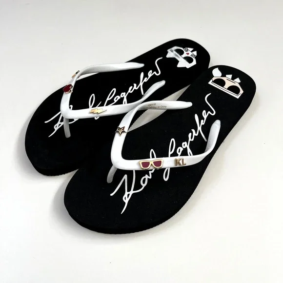 NWOB KARL LAGERFELD Zonny Choupette Flip Flop Slip-On Cat Size 8 Embellishments