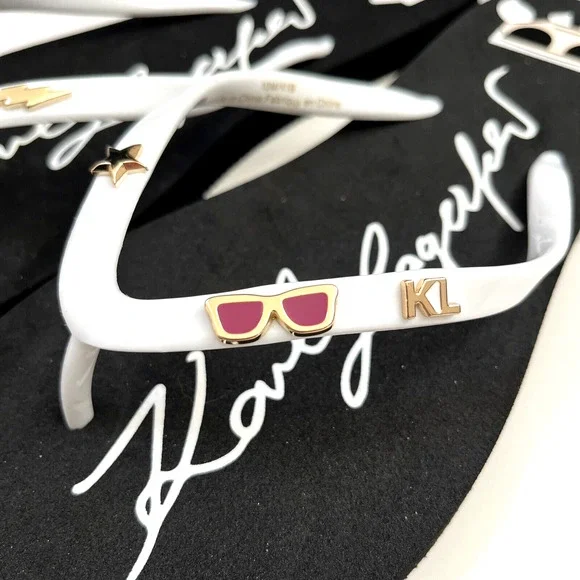 NWOB KARL LAGERFELD Zonny Choupette Flip Flop Slip-On Cat Size 8 Embellishments