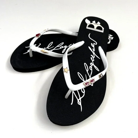 NWOB KARL LAGERFELD Zonny Choupette Flip Flop Slip-On Cat Size 8 Embellishments