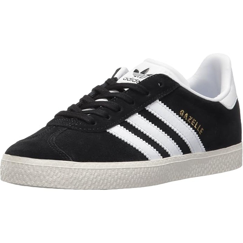 NWT Adidas Unisex Originals Kids Gazelle Black/White/Gold-SZ 4 Big Kid