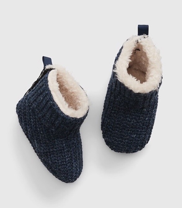 NWT Baby Gap Navy Blue Sherpa Booties Size 0-3 Months