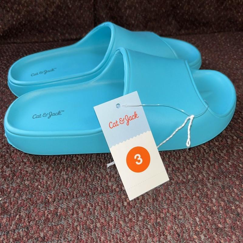 NWT Cat & Jack Girls Size 3 Slip On Sandals Turquoise Blue