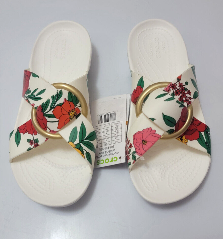 NWT Crocs Serena Floral Cross Band Slide Sandal Womens Size 6 RARE