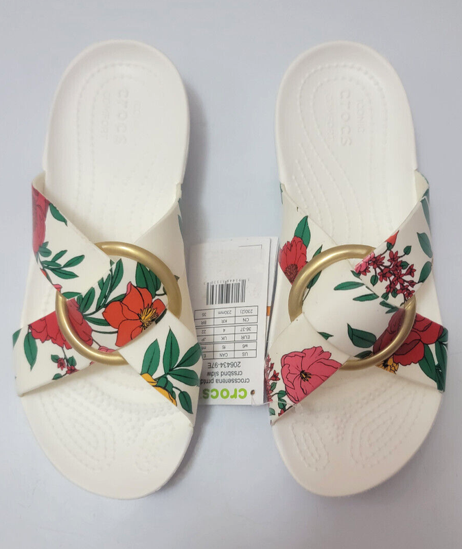 NWT Crocs Serena Floral Cross Band Slide Sandal Womens Size 6 RARE