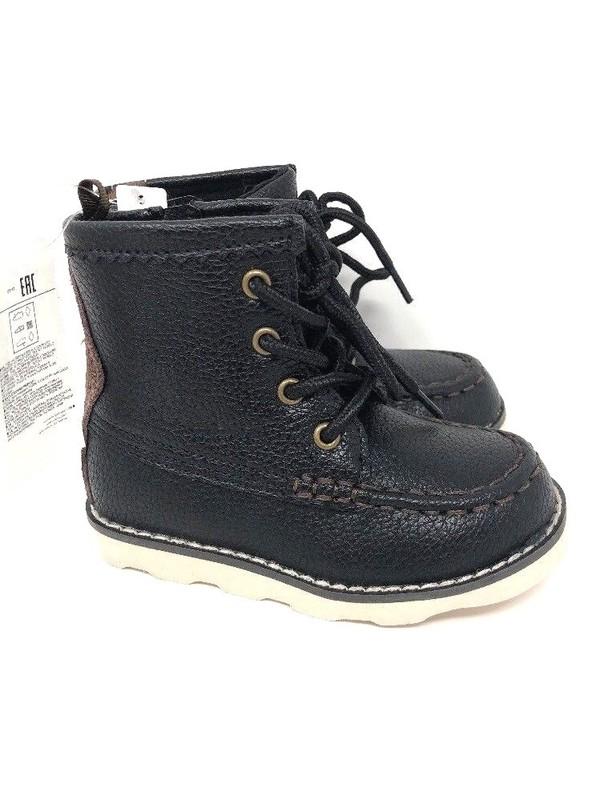 NWT Gap Kids Boy's Faux Leather Hiker Boots In Black - Size 5 & 6