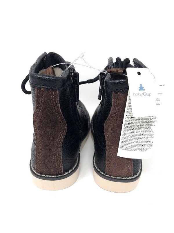 NWT Gap Kids Boy's Faux Leather Hiker Boots In Black - Size 5 & 6