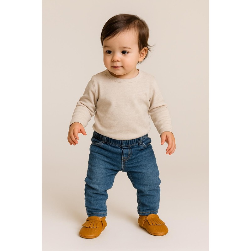 NWT Genuine Leather Baby Moccasins – Classic Tan Fringe - 18-24 Months