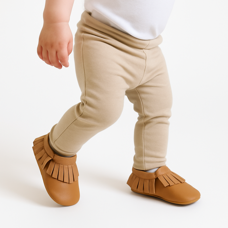 NWT Genuine Leather Baby Moccasins – Classic Tan Fringe - 12-18 Months