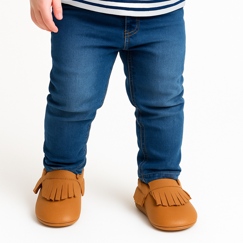 NWT Genuine Leather Baby Moccasins – Classic Tan Fringe - 24-36 Months