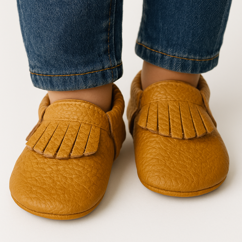 NWT Genuine Leather Baby Moccasins – Classic Tan Fringe - 6-12 Months