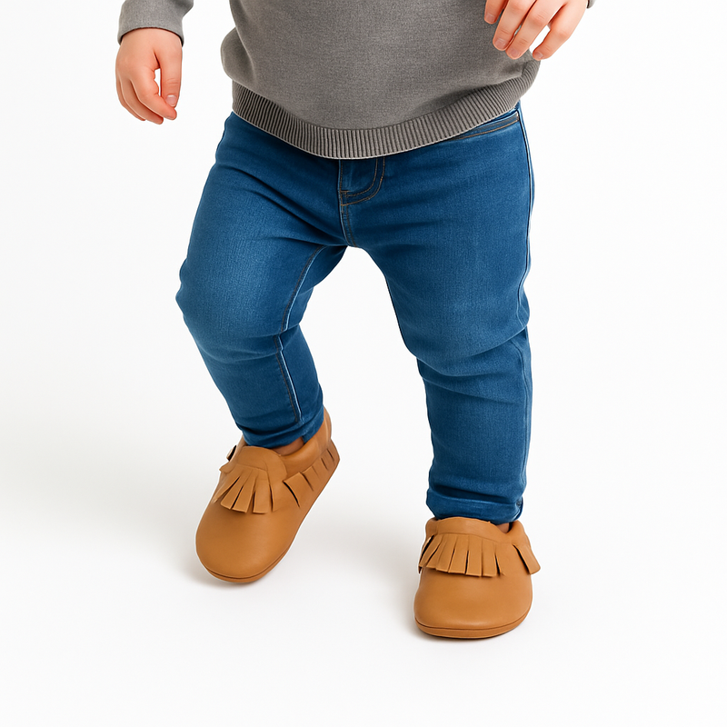 NWT Genuine Leather Baby Moccasins – Classic Tan Fringe - 18-24 Months