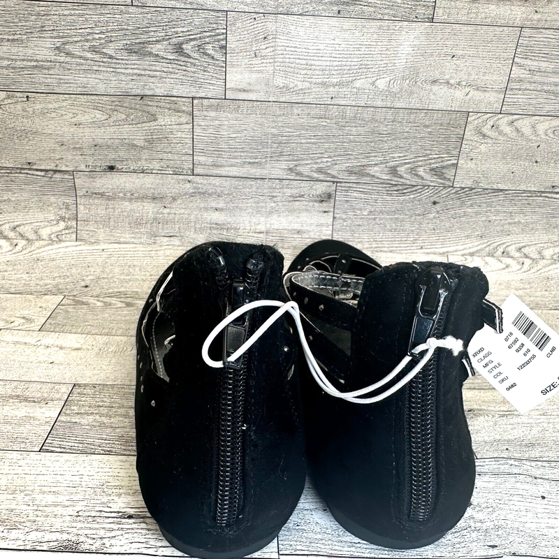 NWT Girl's Justice Size 8 Black Studded Zip Back Strappy Flats