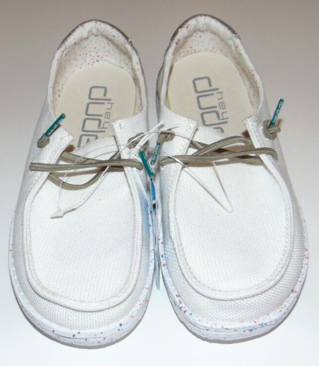 ~NWT Girls HEY DUDE Wendy Youth Disco White Sparkly Shoes Size Y2-L3 Cute FS:)~