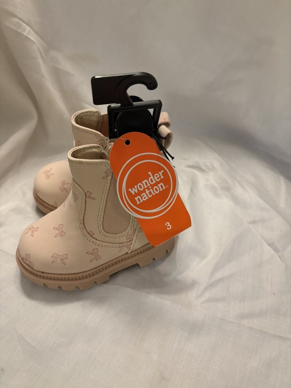 NWT Girls Size 3 (6M) Wonder Nation Baby Girl Chelsea Boot Pink Bow Print EU6
