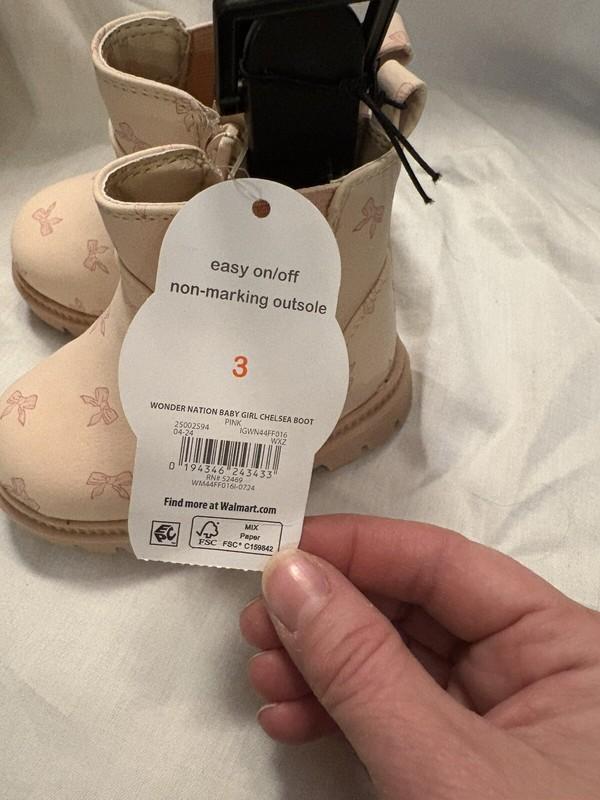 NWT Girls Size 3 (6M) Wonder Nation Baby Girl Chelsea Boot Pink Bow Print EU6