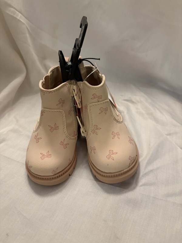 NWT Girls Size 3 (6M) Wonder Nation Baby Girl Chelsea Boot Pink Bow Print EU6