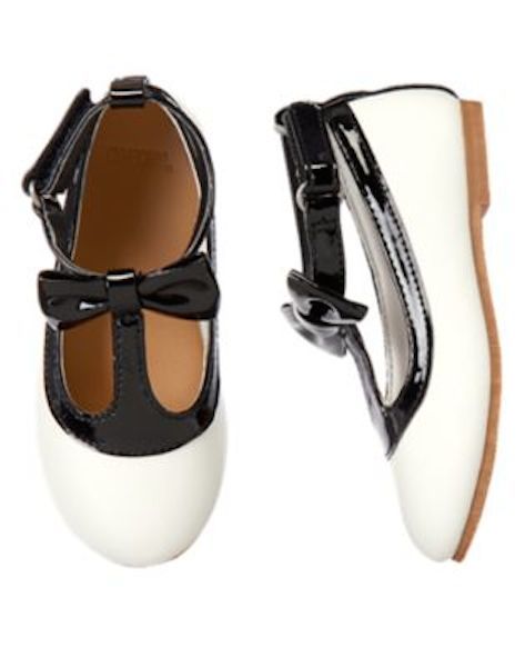 NWT GYMBOREE Bonjour Bright Bow T Strap White Black Flats Shoes Toddler Size 10