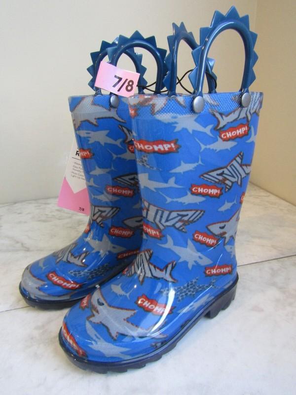 NWT Member's Mark Kids Light-up Shark Blue Rainboots Waterproof Unisex Size 7/8